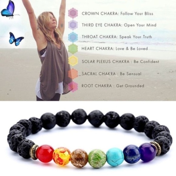 Jewelry - 7 Chakra Stones • Lava Infused Beaded Bracelet